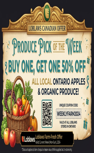 50% OFF all local Ontario apples & organic produce